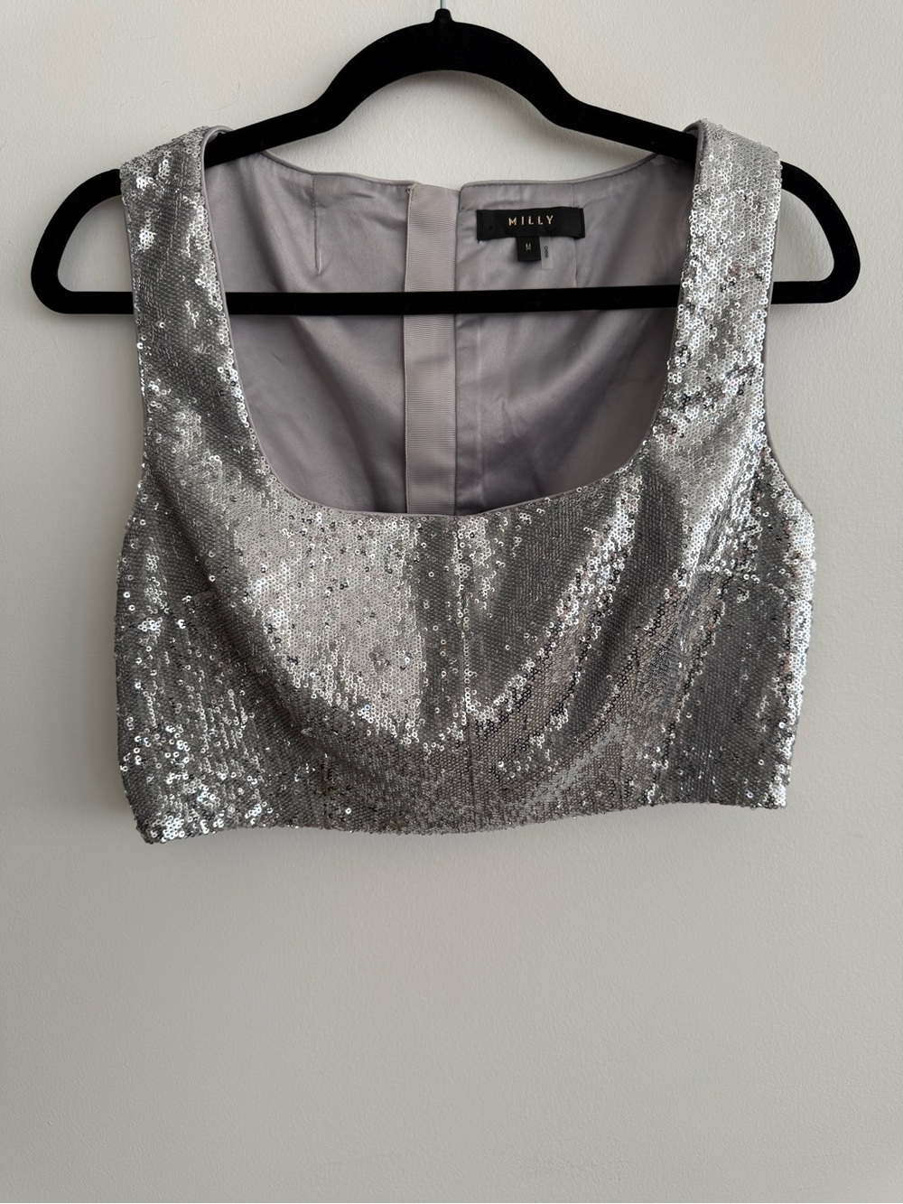 Milly Silver Sequin Cropped Tank Top NWOT